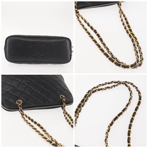 CHANEL Matelasse Chain Shoulder Bag Grained Calf Skin Black Gold CC Auth BA5773 - Picture 15 of 16